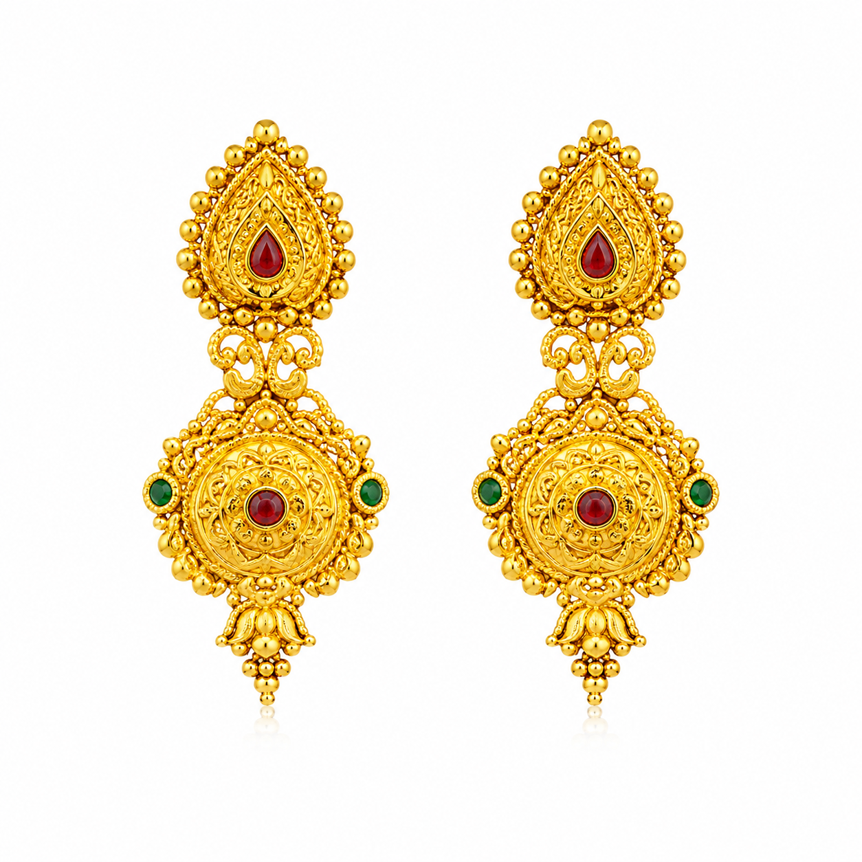 Traditional Gold-Plated Ruby & Emerald Designer Drop Earrings for Women