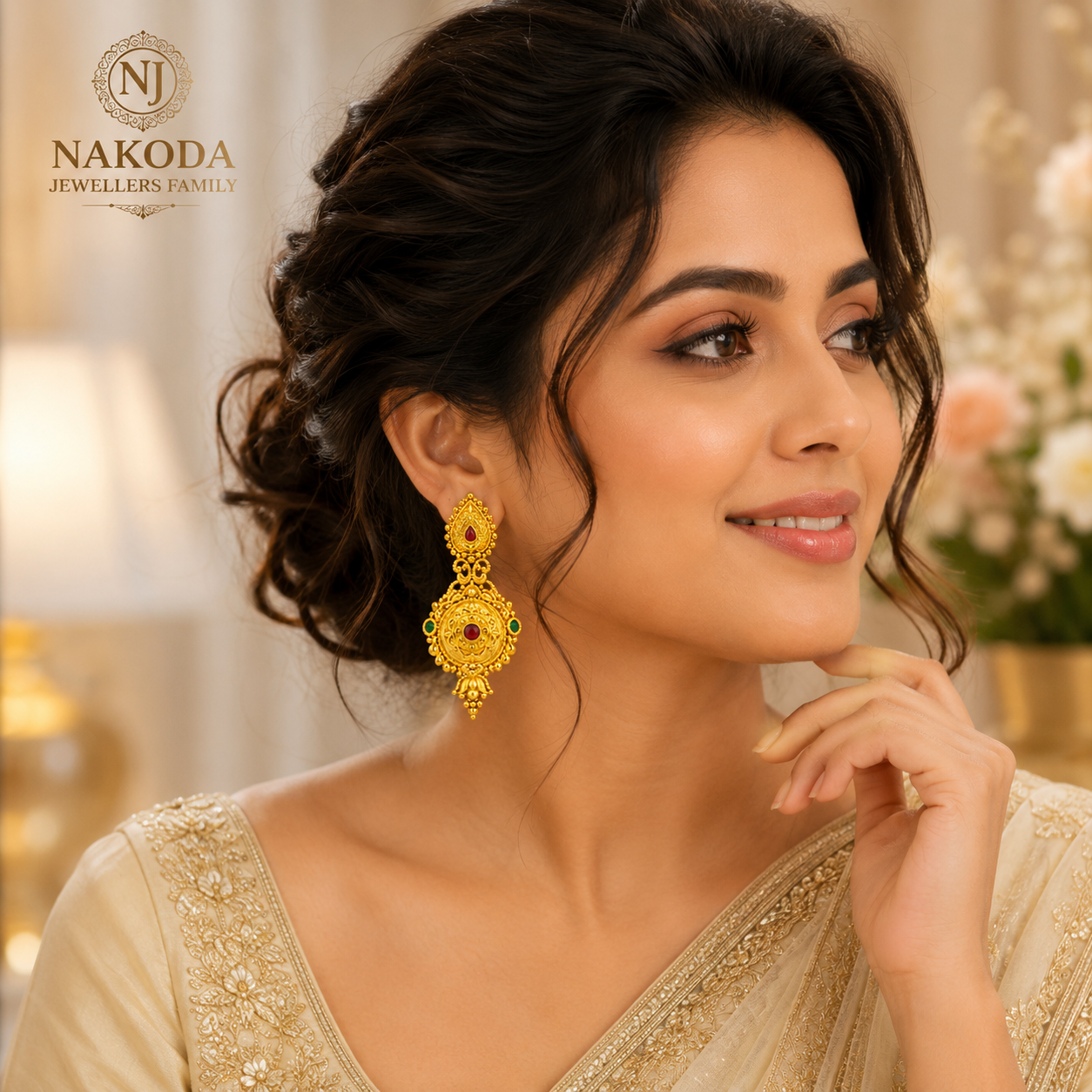 Traditional Gold-Plated Ruby & Emerald Designer Drop Earrings for Women - Image 4