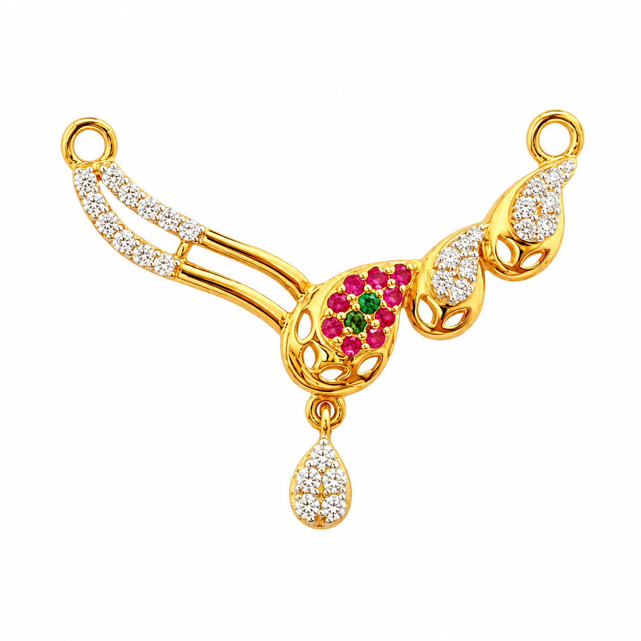 Nakoda Jewellers Asymmetric Floral Drop Stone Mangalsutra Pendant