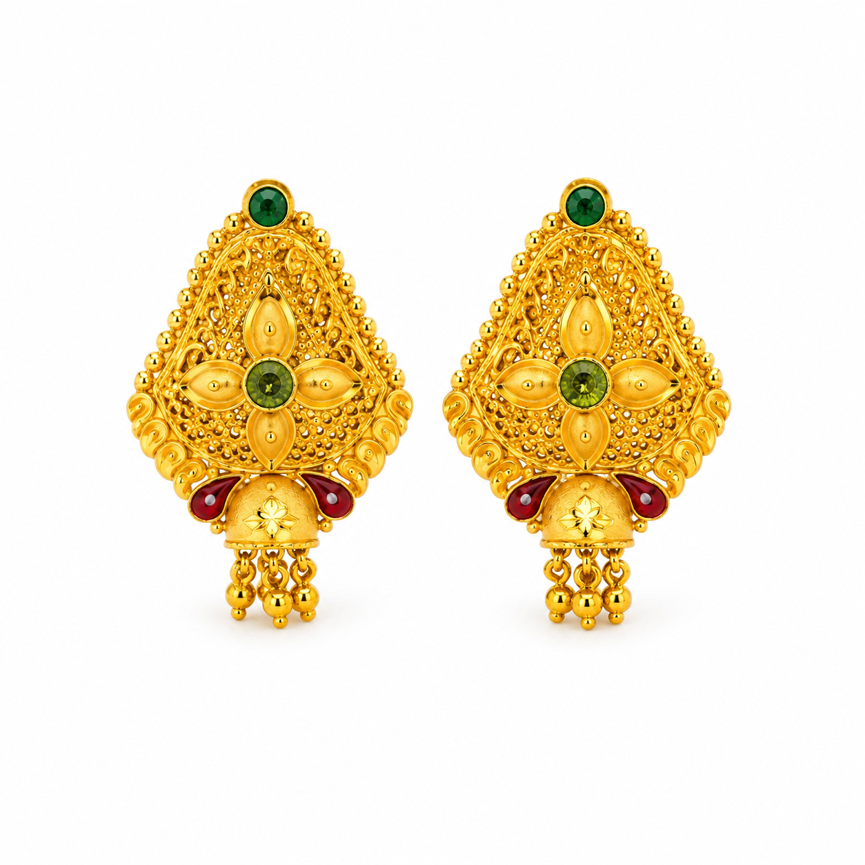 Nakoda Jewellers Filigree Floral Diamond-Motif Gold Tops