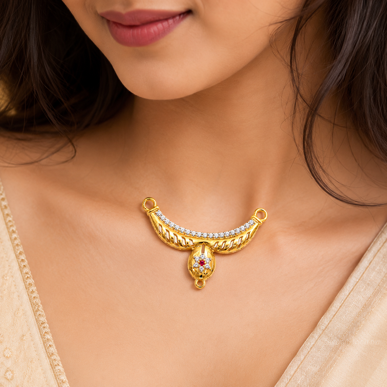 Nakoda Jewellers Crescent Crescent-Capped Stone Mangalsutra Pendant - Image 4