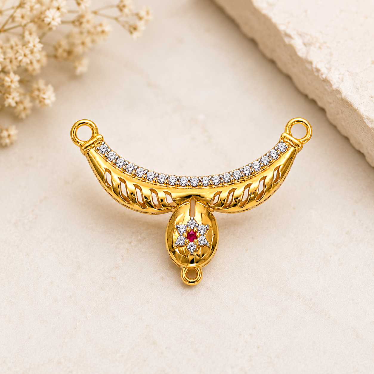 Nakoda Jewellers Crescent Crescent-Capped Stone Mangalsutra Pendant - Image 3