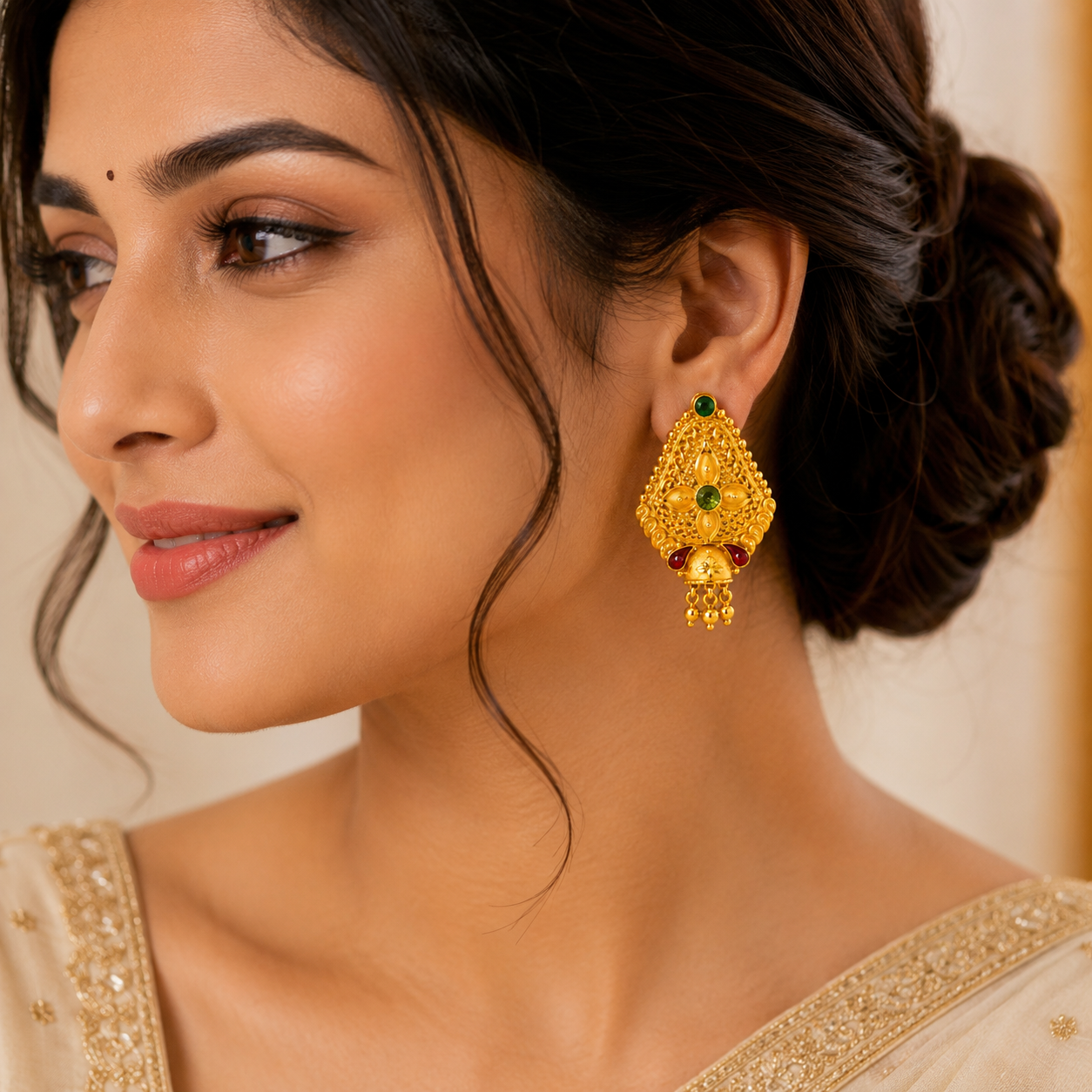 Nakoda Jewellers Filigree Floral Diamond-Motif Gold Tops - Image 6