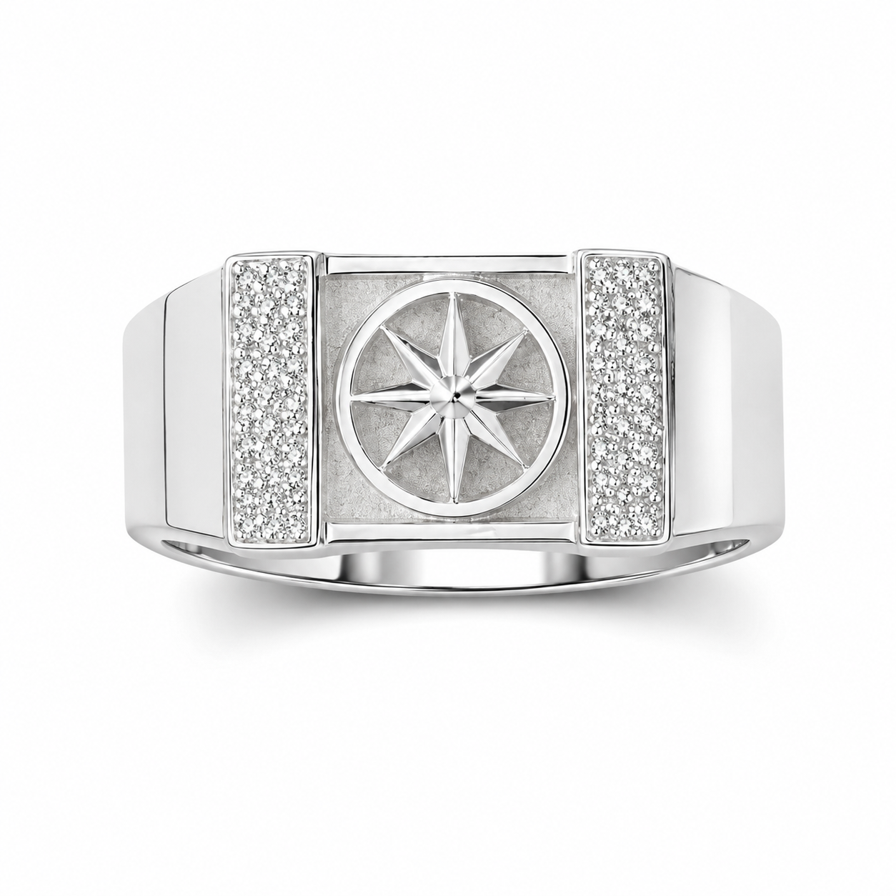 Geometric Compass Star Motif Silver Men's Ring