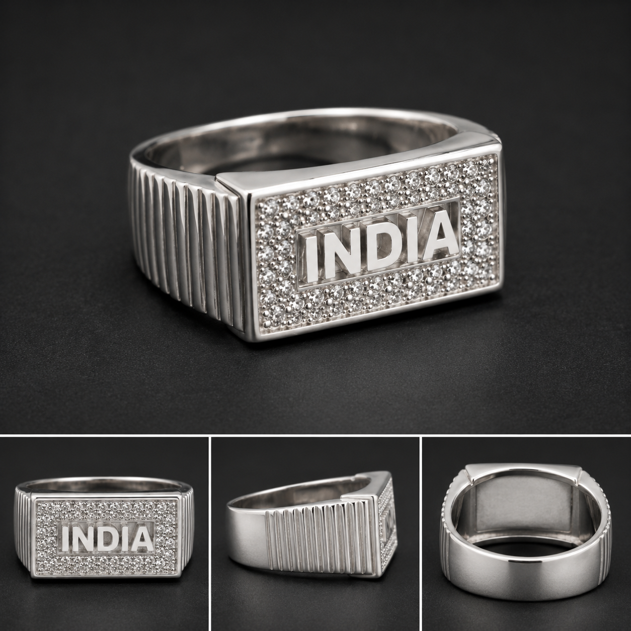 Patriotic 'INDIA' Lettering CZ Diamond Silver Men's Ring - Image 4