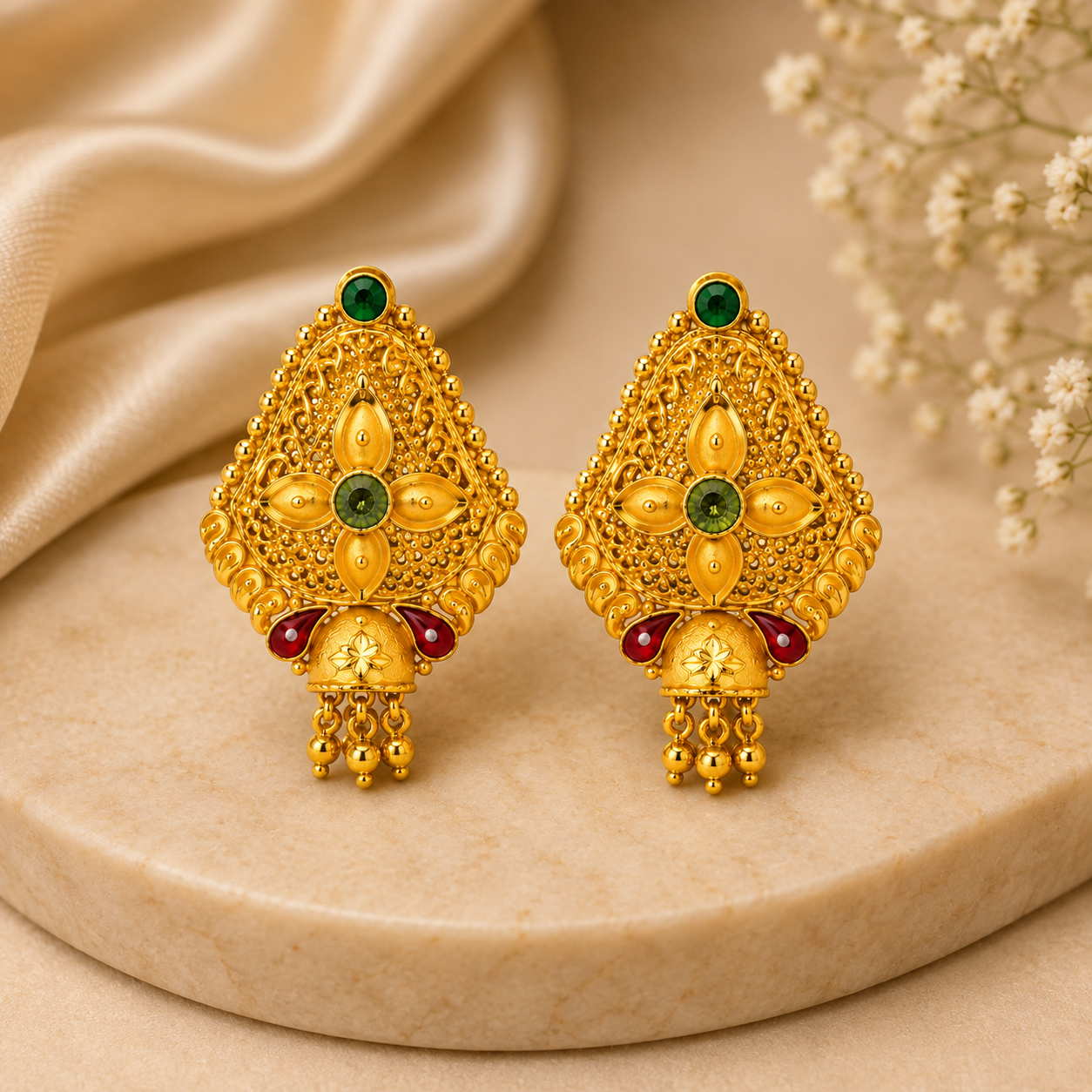 Nakoda Jewellers Filigree Floral Diamond-Motif Gold Tops - Image 4