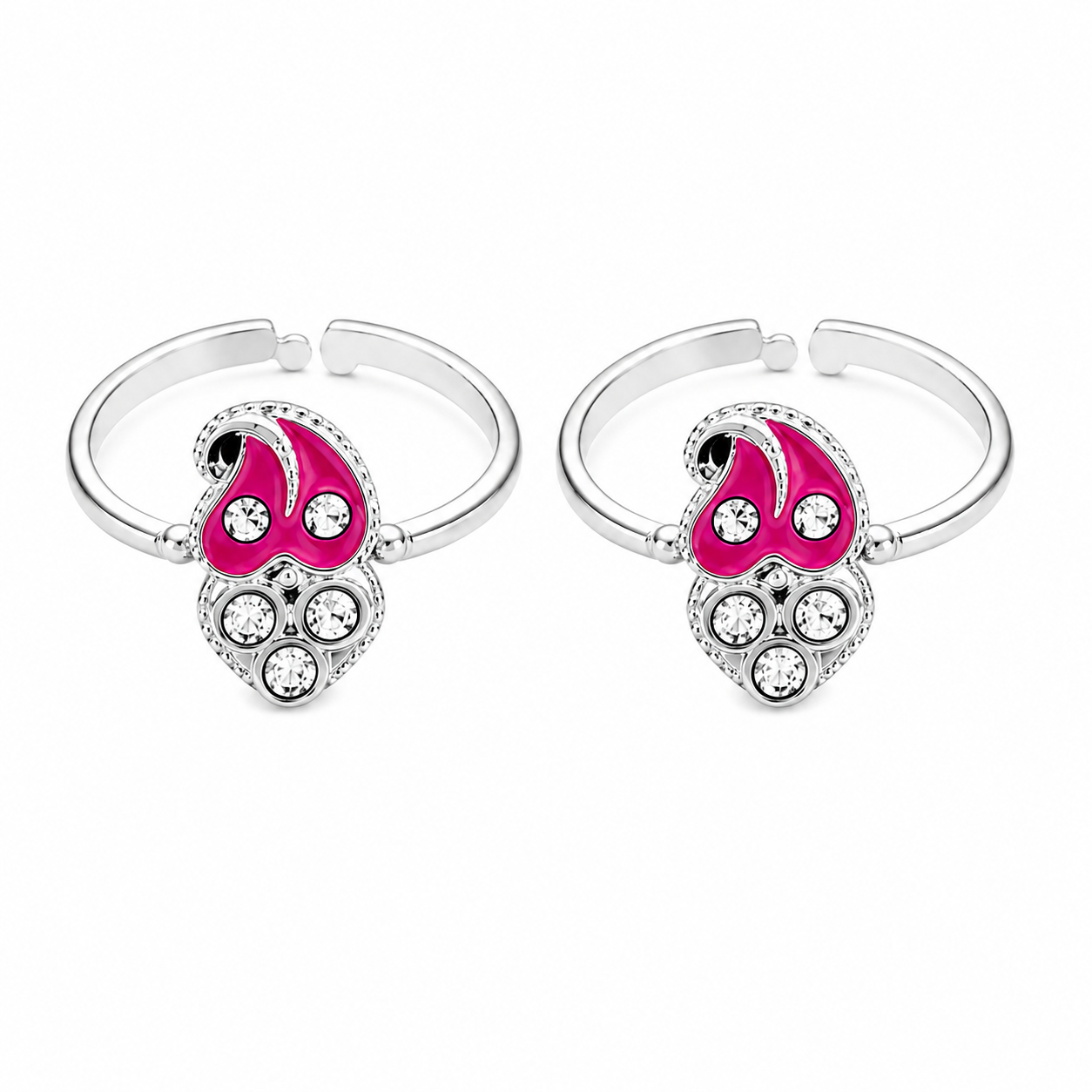 Nakuda Jewellers Pink Enamel & Stone Silver Toe Rings