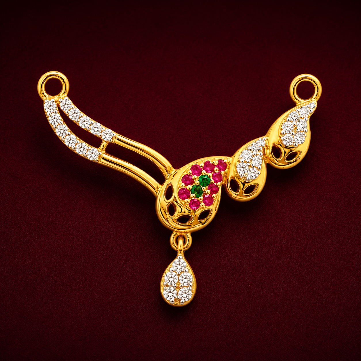 Nakoda Jewellers Asymmetric Floral Drop Stone Mangalsutra Pendant - Image 2