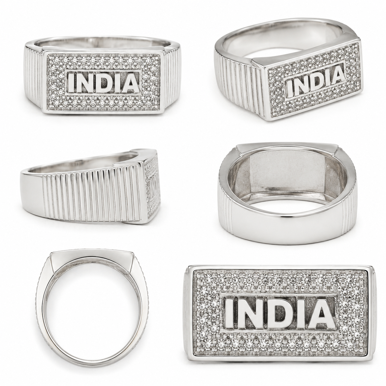Patriotic 'INDIA' Lettering CZ Diamond Silver Men's Ring - Image 3