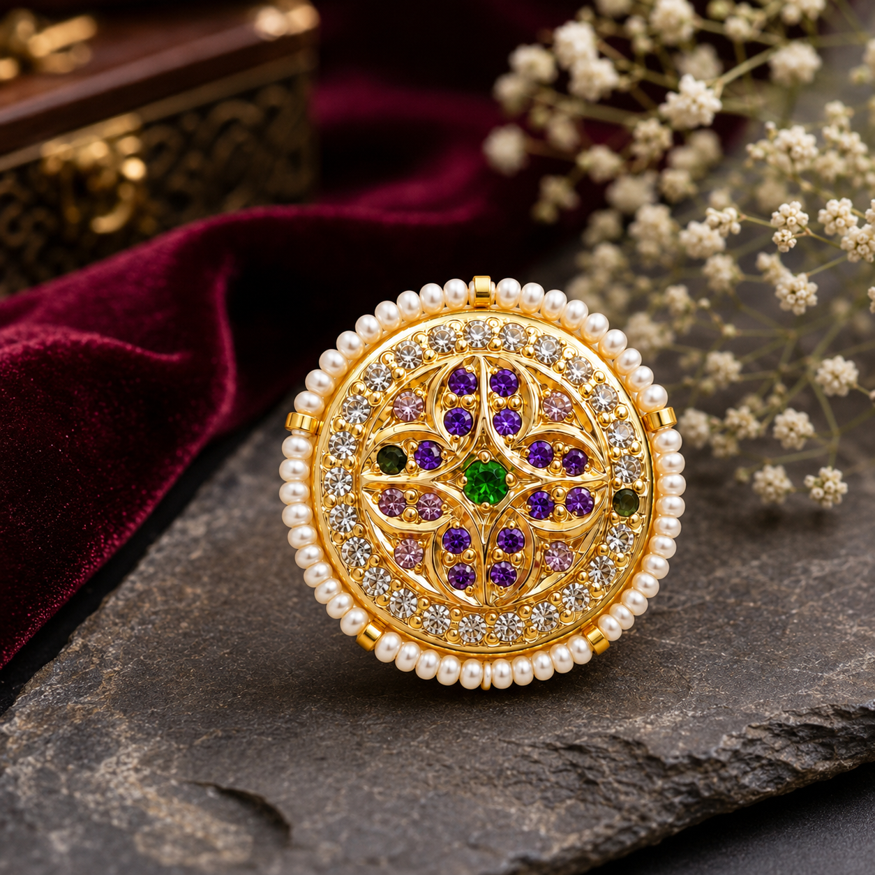 Nakoda Jewellers Royal Pearl-Bordered Kundan Rakdi - Image 4