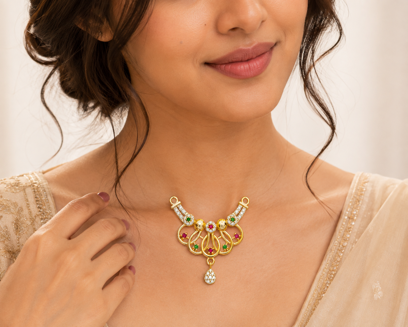 Nakoda Jewellers Regal Multi-Loop Cluster Stone Mangalsutra Pendant - Image 3