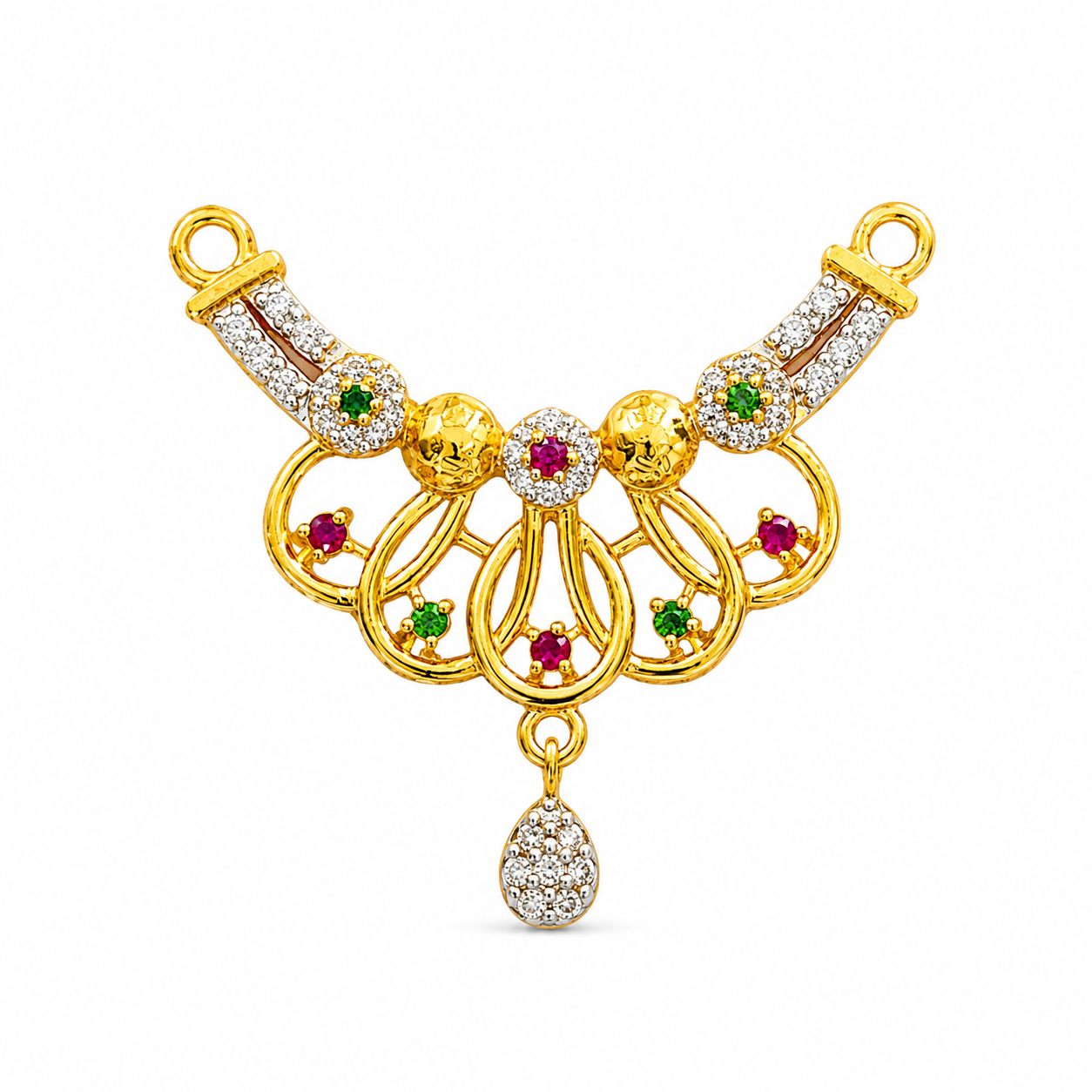 Nakoda Jewellers Regal Multi-Loop Cluster Stone Mangalsutra Pendant