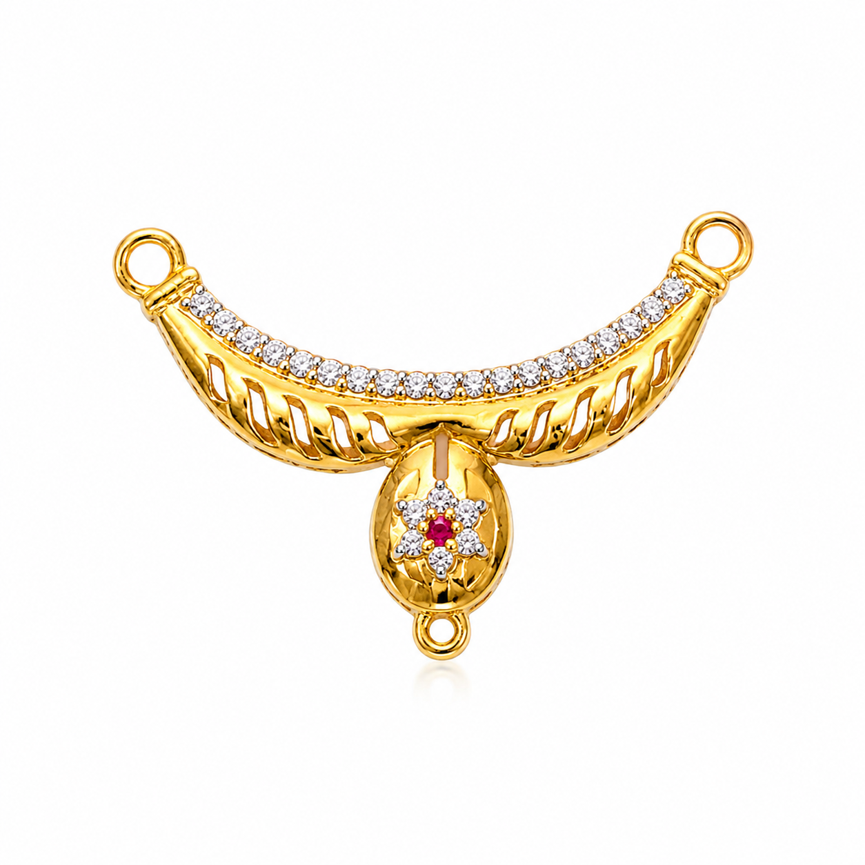 Nakoda Jewellers Crescent Crescent-Capped Stone Mangalsutra Pendant