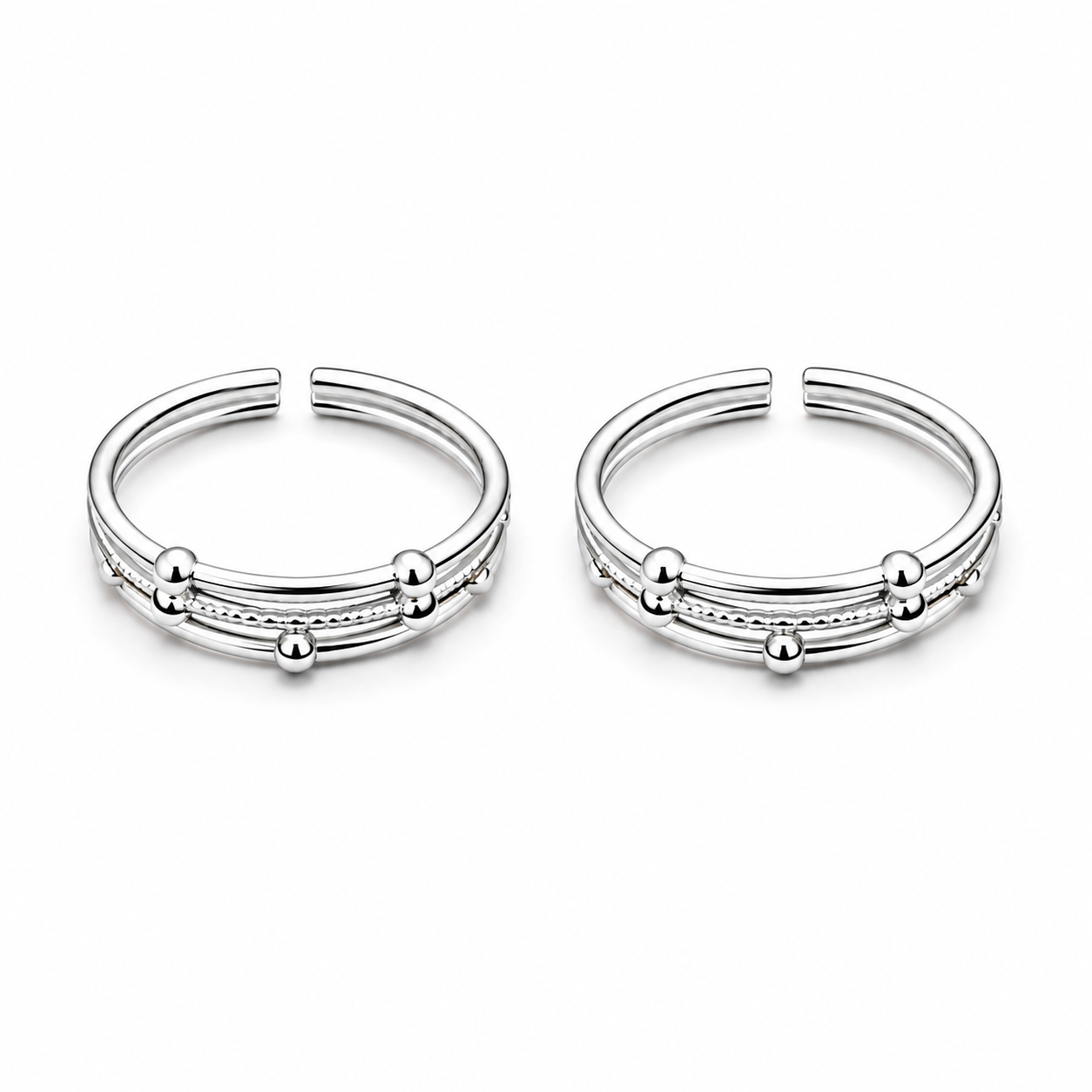 Nakuda Jewellers Elegant Multi-Line Silver Toe Rings