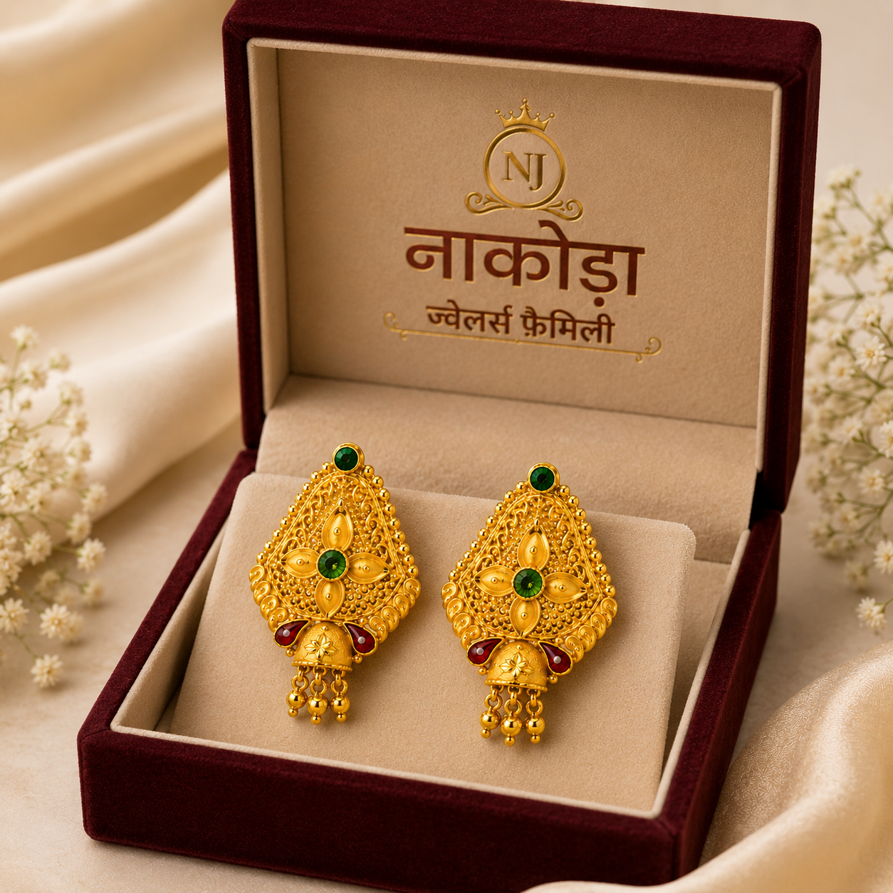 Nakoda Jewellers Filigree Floral Diamond-Motif Gold Tops - Image 2