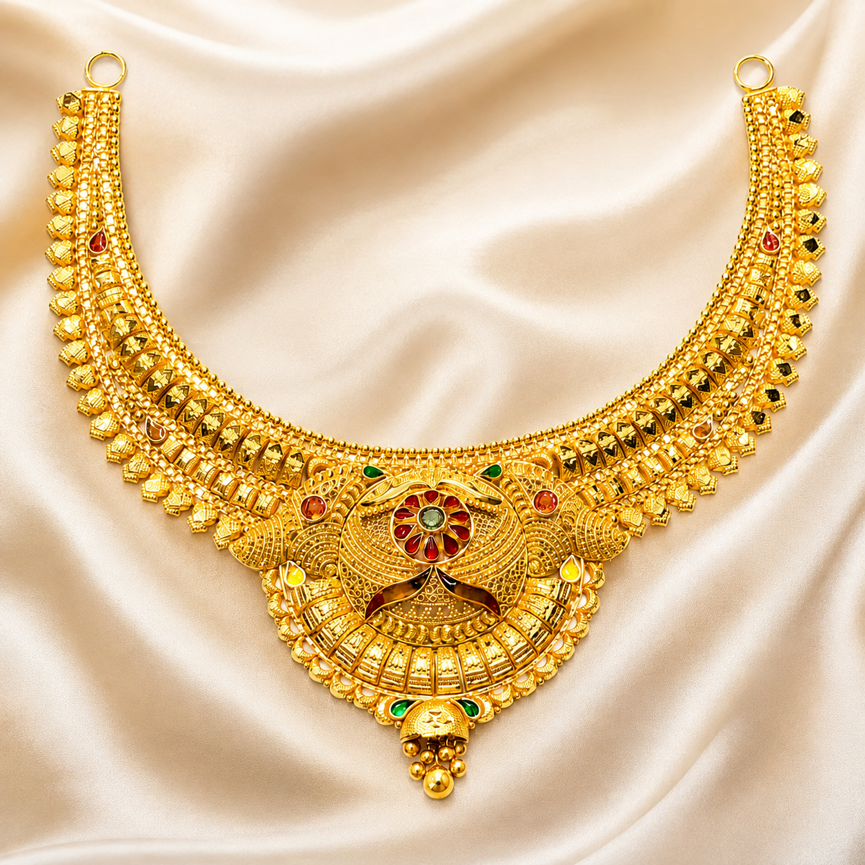 Nakoda Jewellers Traditional Gold Necklace with Multicolor Stone Work - Image 5