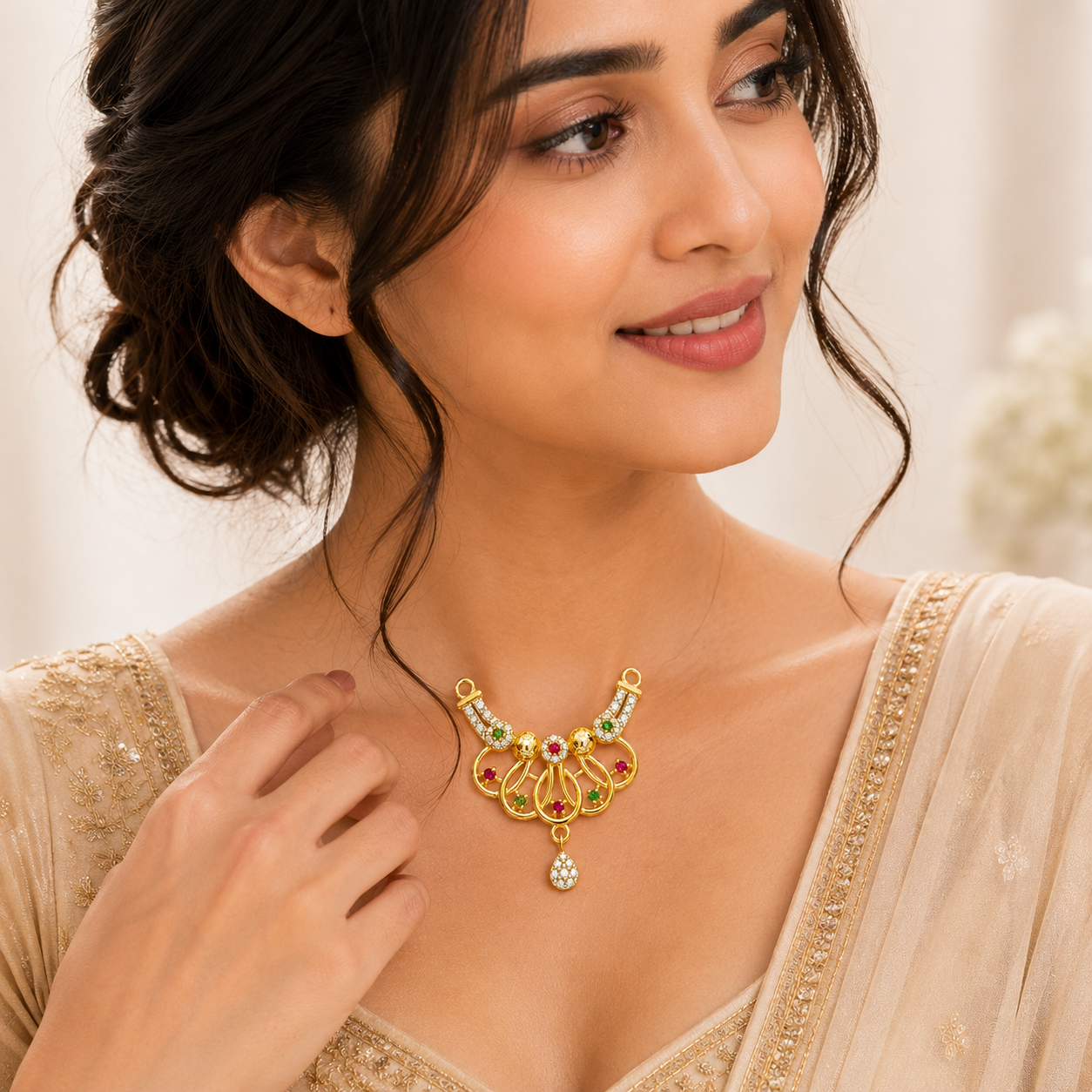 Nakoda Jewellers Regal Multi-Loop Cluster Stone Mangalsutra Pendant - Image 4