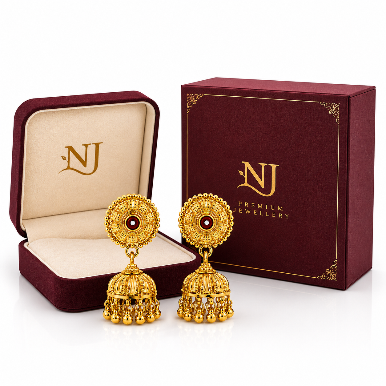 Traditional Gold Plated Ruby Studded Jhumki - Image 6