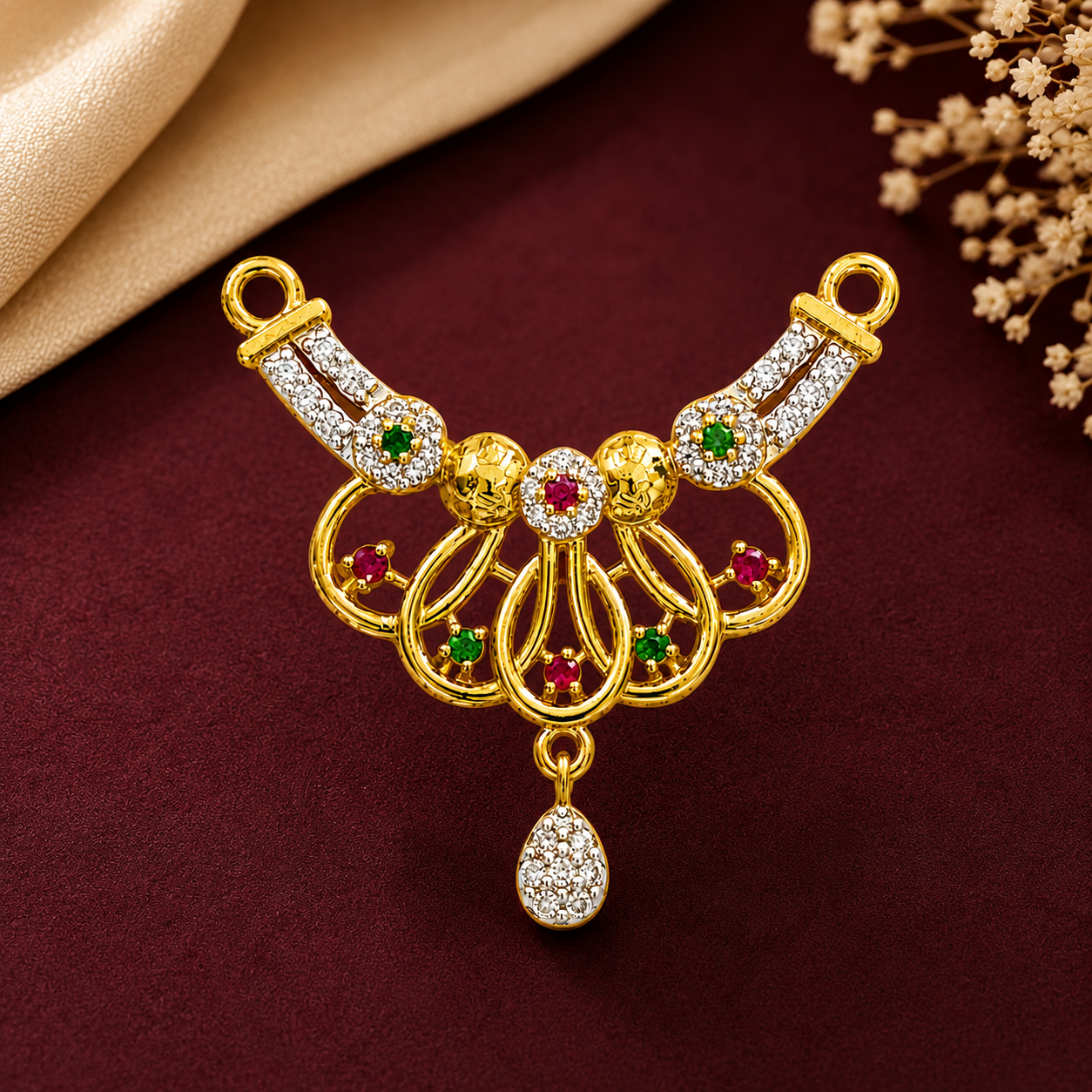 Nakoda Jewellers Regal Multi-Loop Cluster Stone Mangalsutra Pendant - Image 2