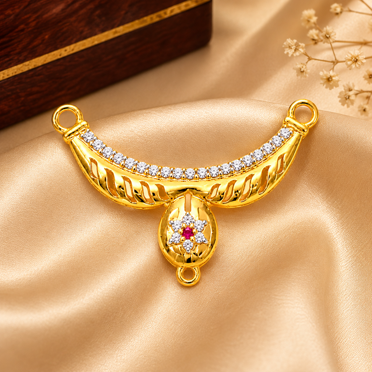 Nakoda Jewellers Crescent Crescent-Capped Stone Mangalsutra Pendant - Image 5