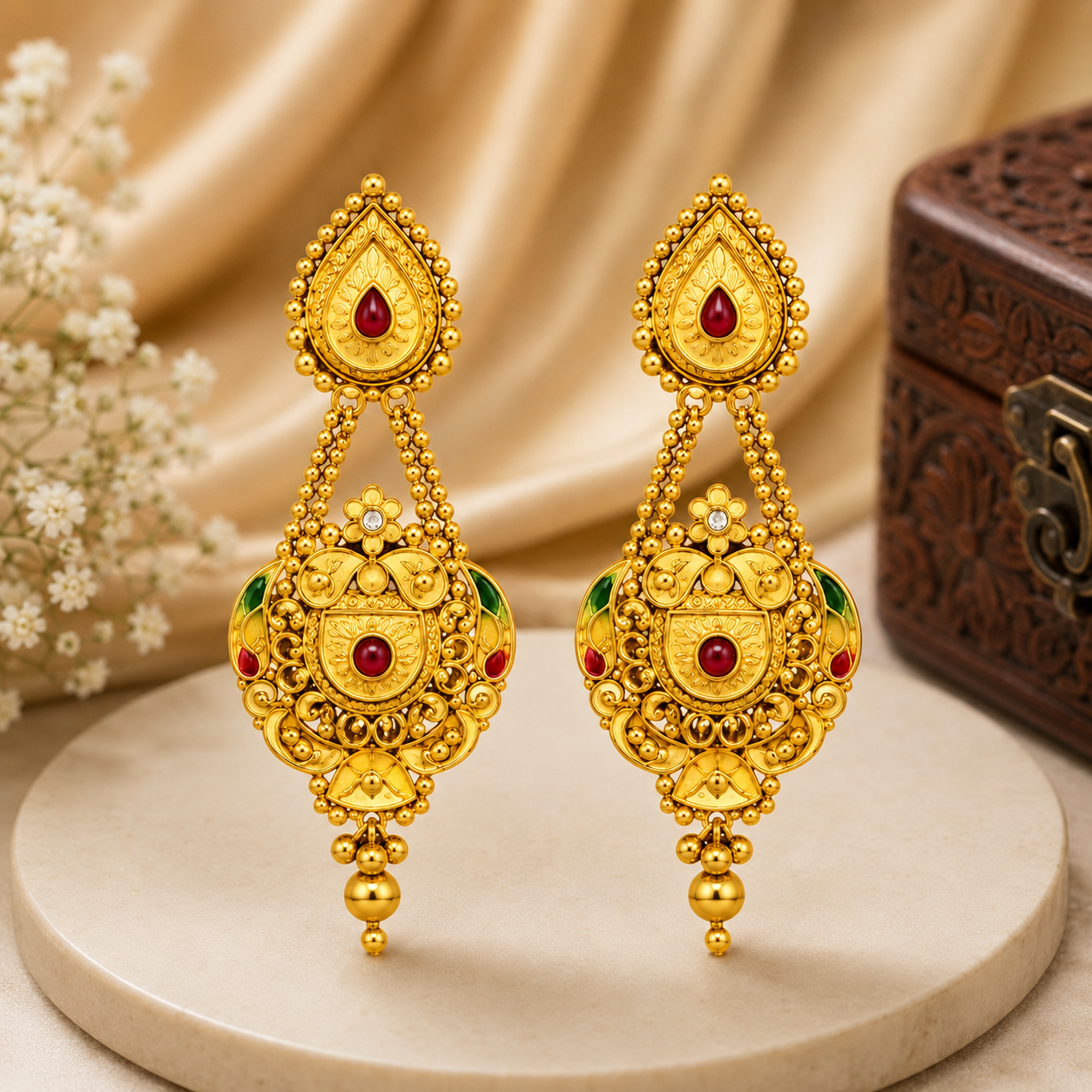 Nakoda Jewellers Heritage Gold Dangler Earrings - Image 2