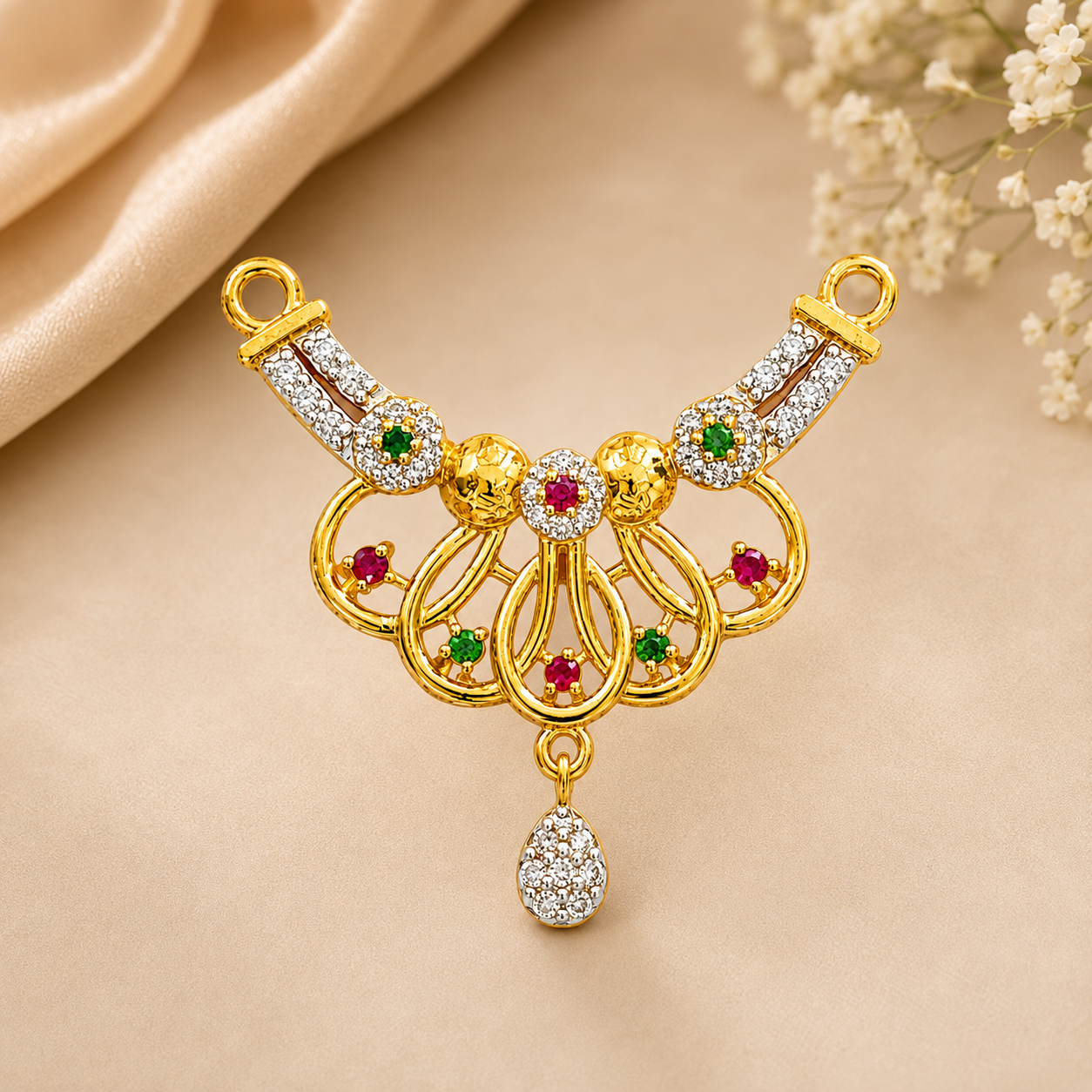 Nakoda Jewellers Regal Multi-Loop Cluster Stone Mangalsutra Pendant - Image 5