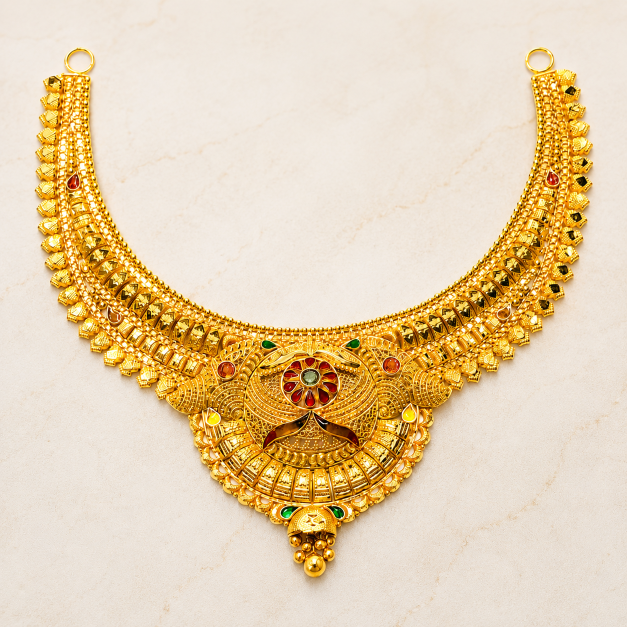 Nakoda Jewellers Traditional Gold Necklace with Multicolor Stone Work - Image 4