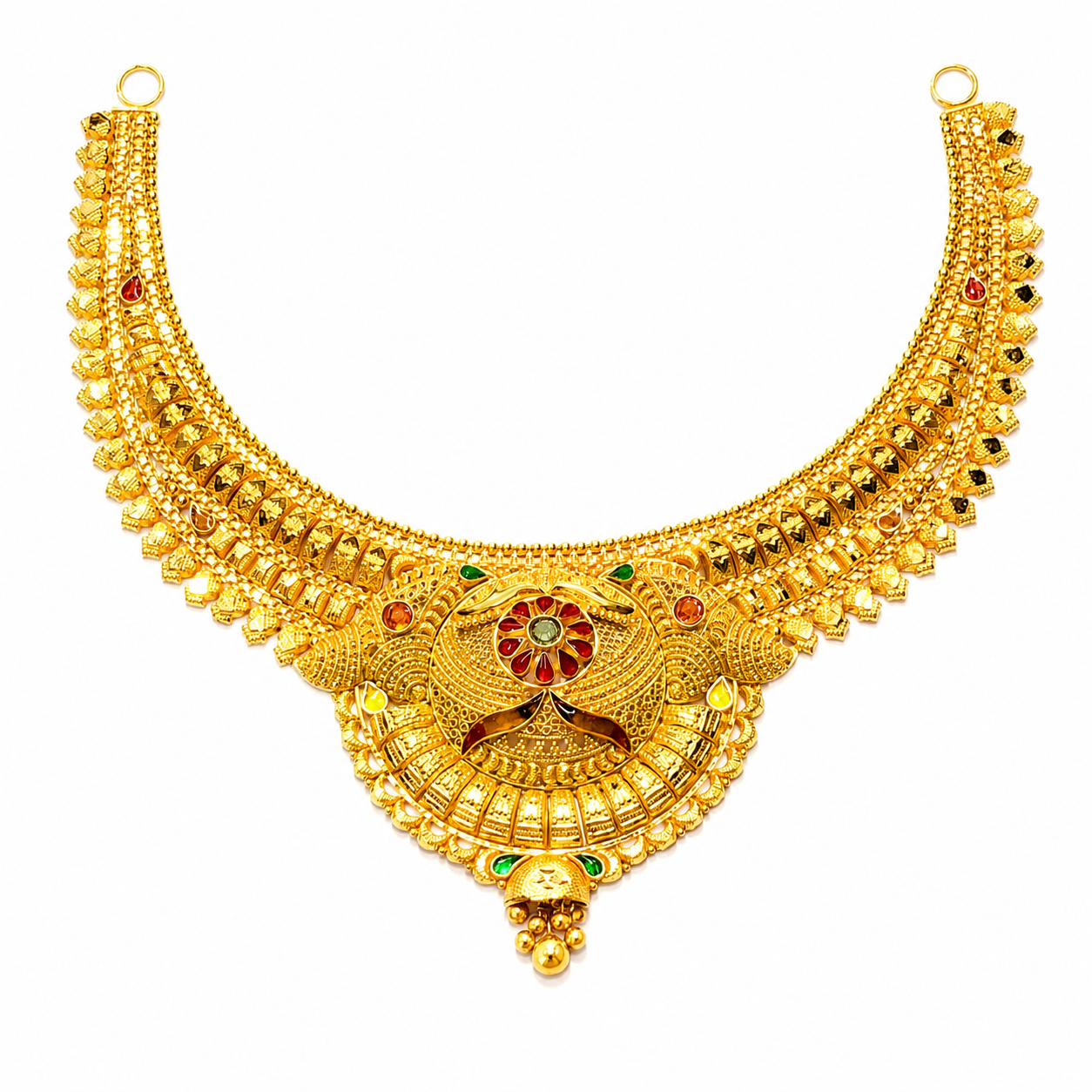 Nakoda Jewellers Traditional Gold Necklace with Multicolor Stone Work
