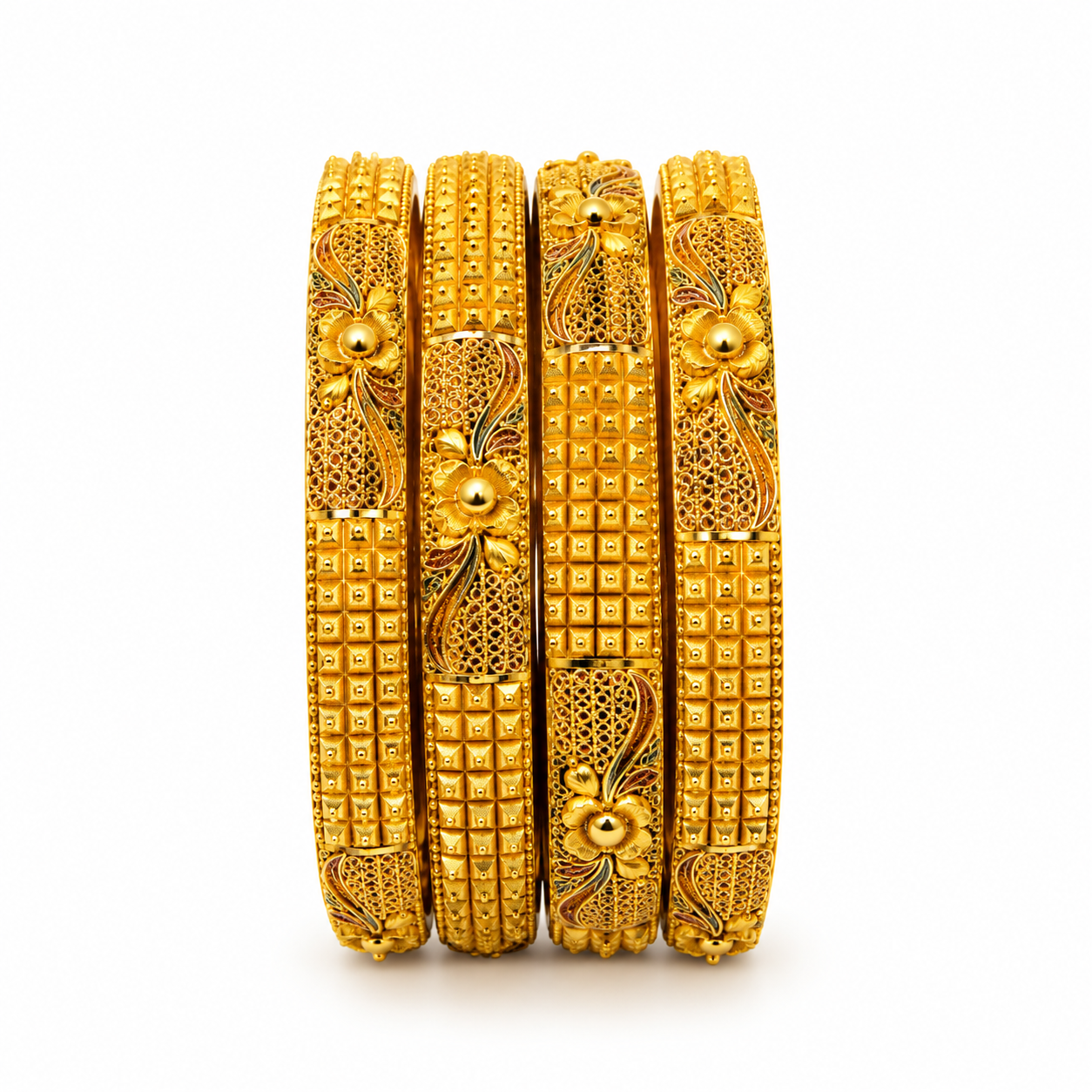 Nakoda Jewellers Traditional Floral Engraved Gold Bangles