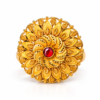 Nakoda Jewellers Traditional Floral Gold Ring with Red Stone Centre
