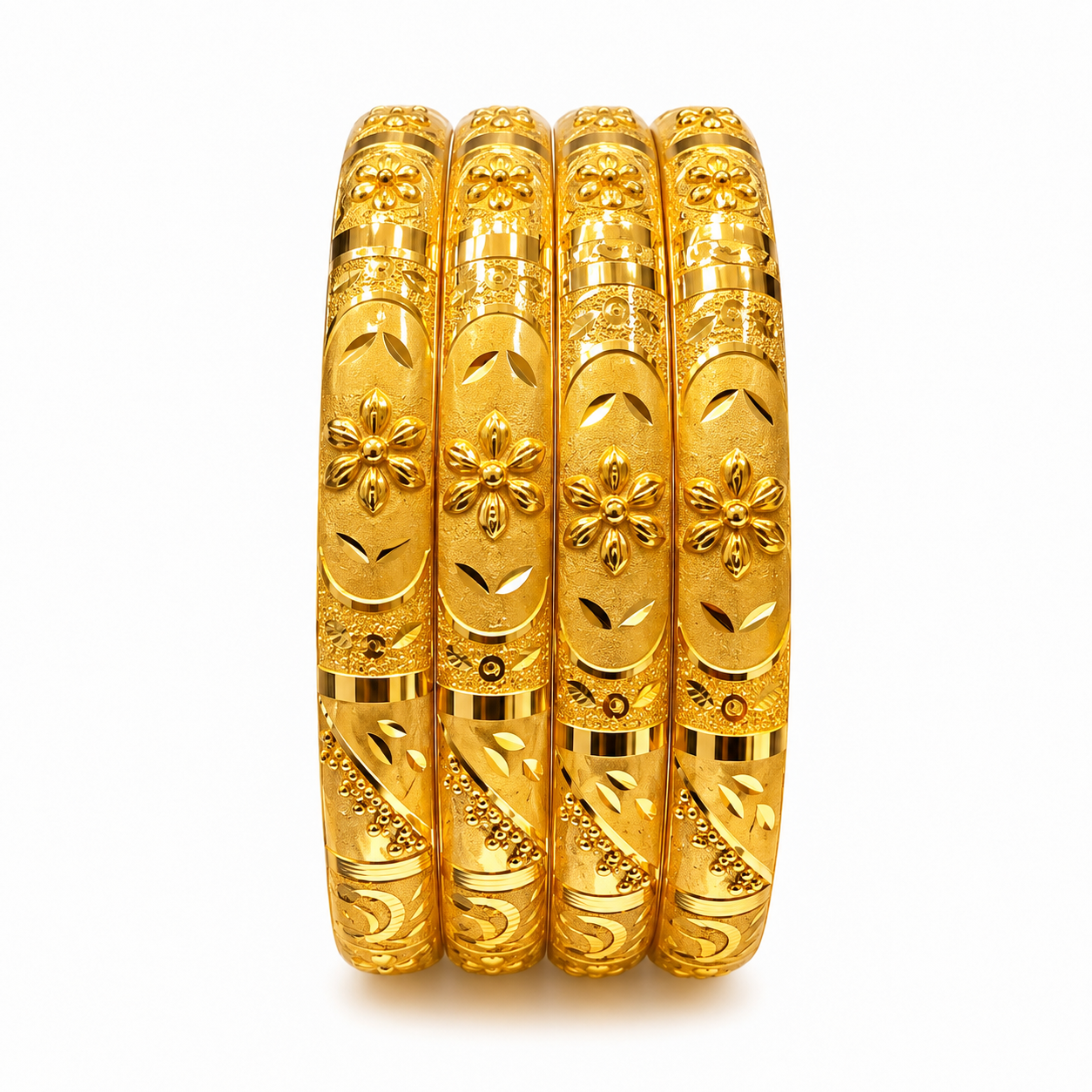 Nakoda Jewellers Floral Engraved Gold Bangles Set