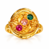 Nakoda Jewellers Traditional Circular Floral Gold Ring with Multicolour Stone Detailing