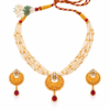 Nakoda Jewellers Traditional White Beaded Gold Pendant Necklace Set with Red Stone Detailing