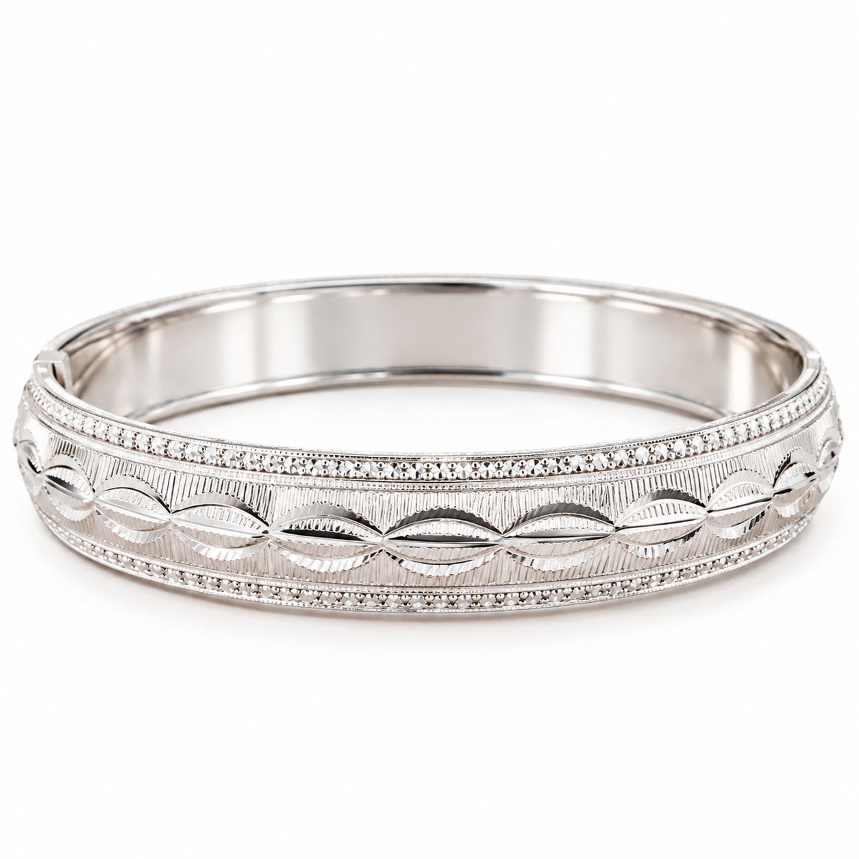 Nakoda Jewellers Classic Engraved Leaf-Motif Silver Men’s Kada