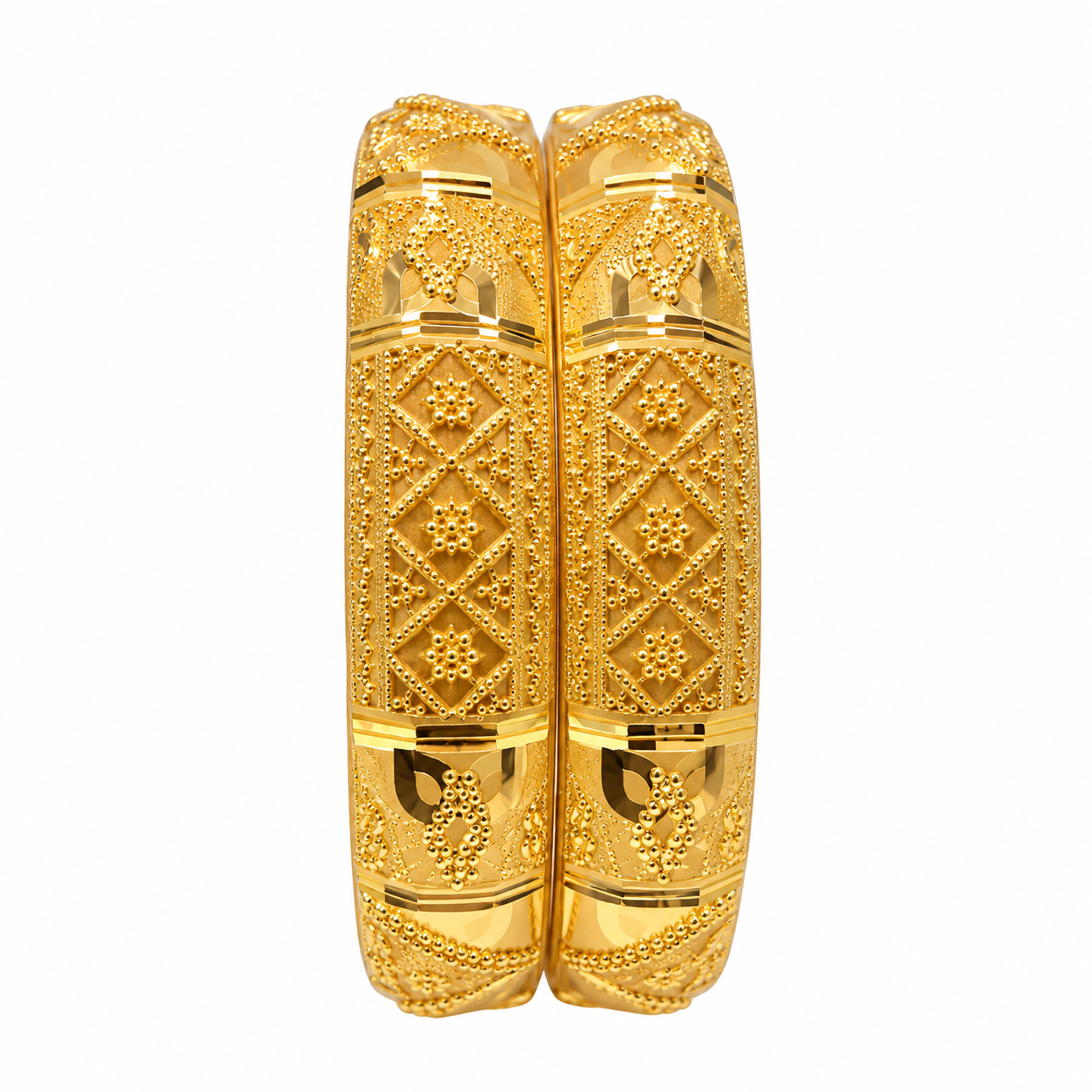 Nakoda Jewellers Intricate Floral Lattice Gold Bangles