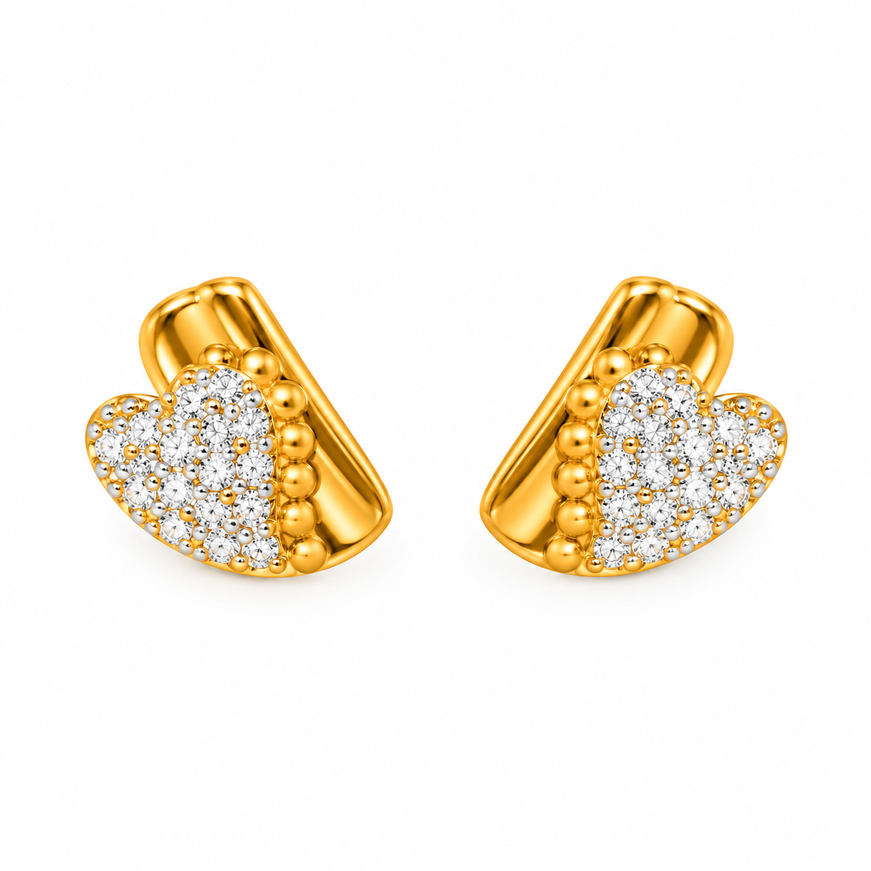 Nakoda Jewellers Elegant Gold Stone-Studded Half-Moon Earrings