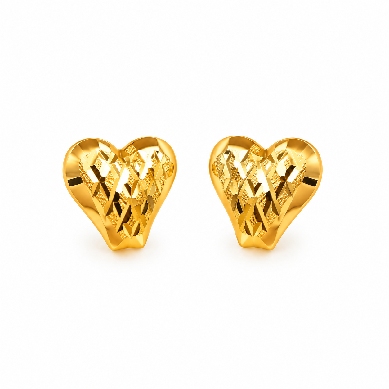 Nakoda Jewellers Heart-Shaped Gold Earrings with Stone Accents