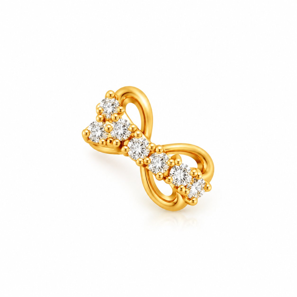 Nakoda Jewellers Diamond Bow-Motif Gold Nose Ring