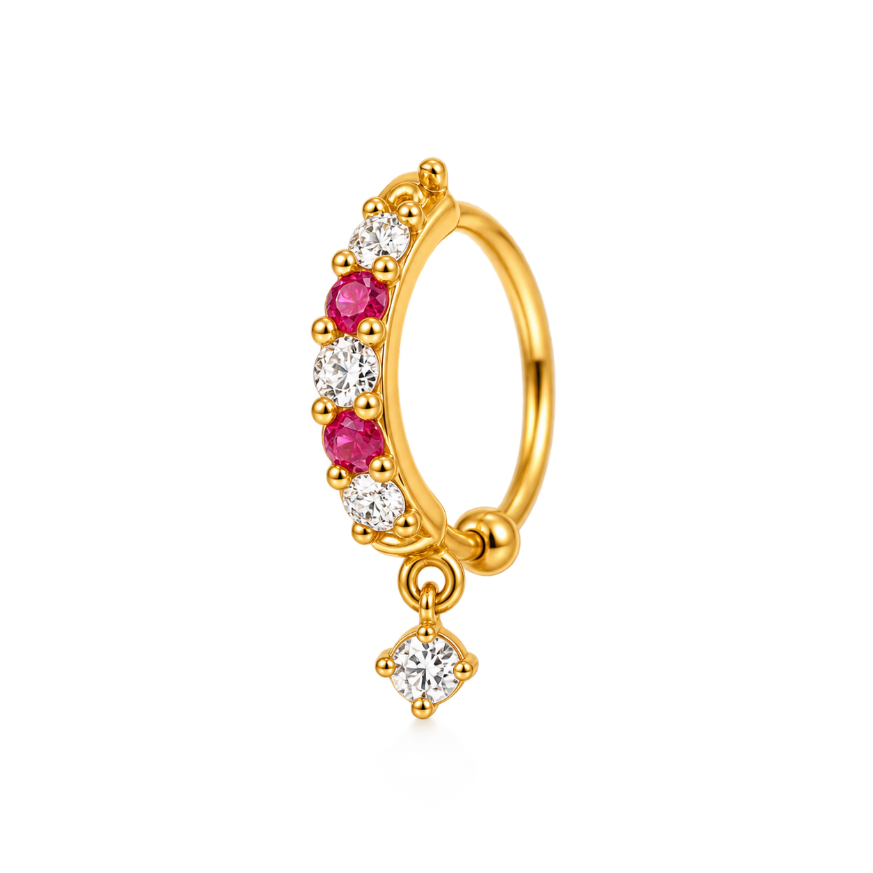 Nakoda Jewellers Pink & Diamond-Accent Gold Nose Ring