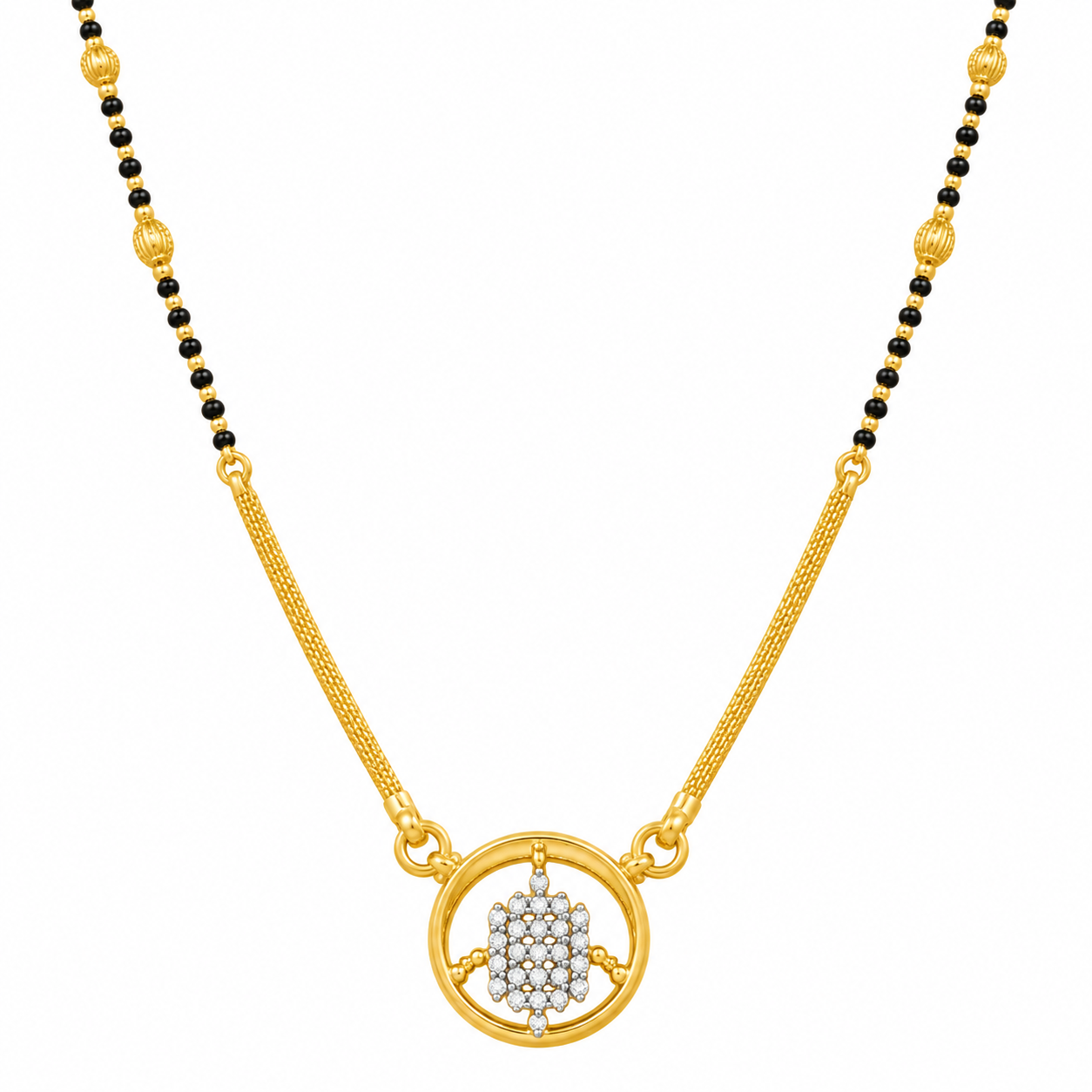 Nakoda Jewellers Gold Mangalsutra with Circular Stone Pendant