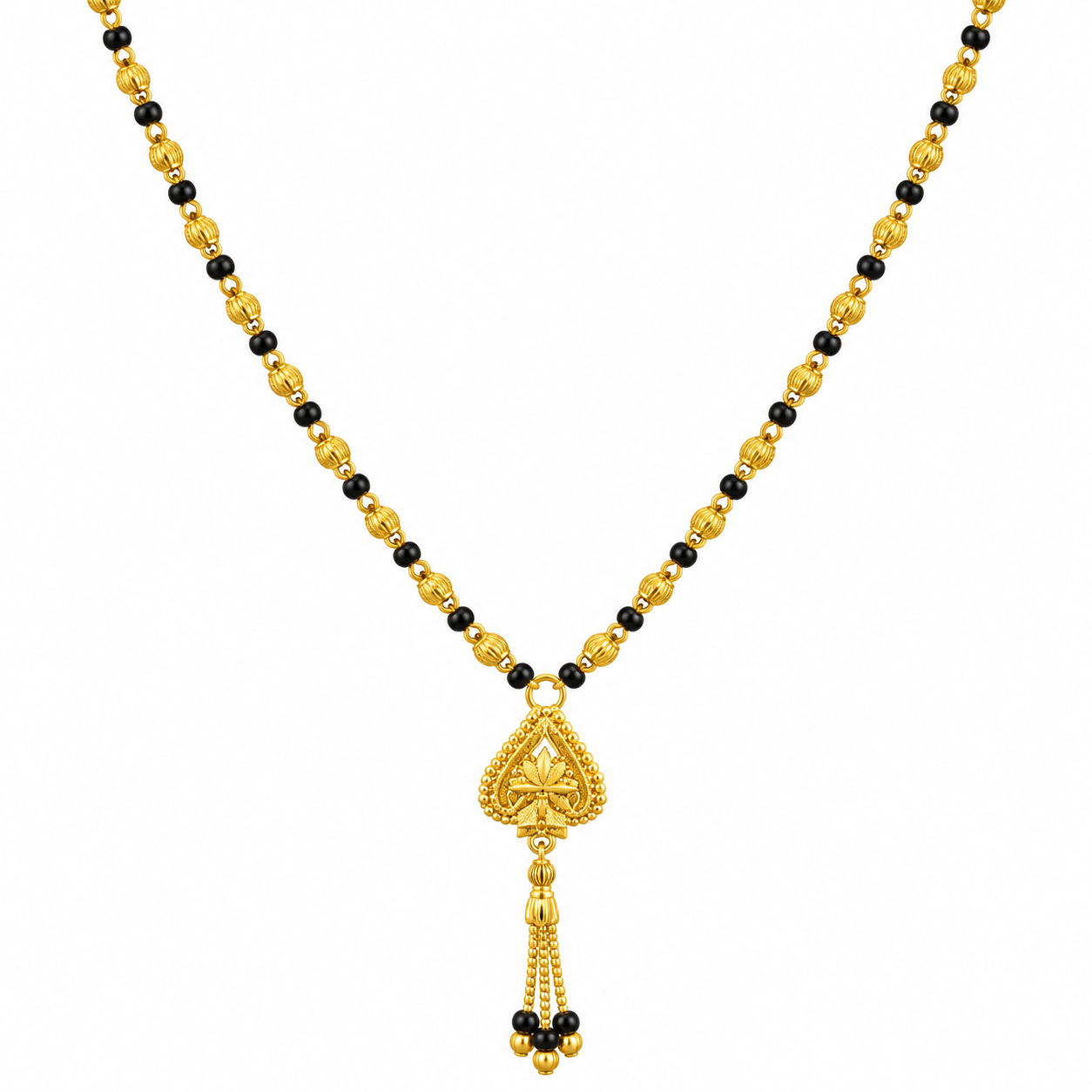 Nakoda Jewellers Classic Gold Mangalsutra with Leaf-Motif Pendant