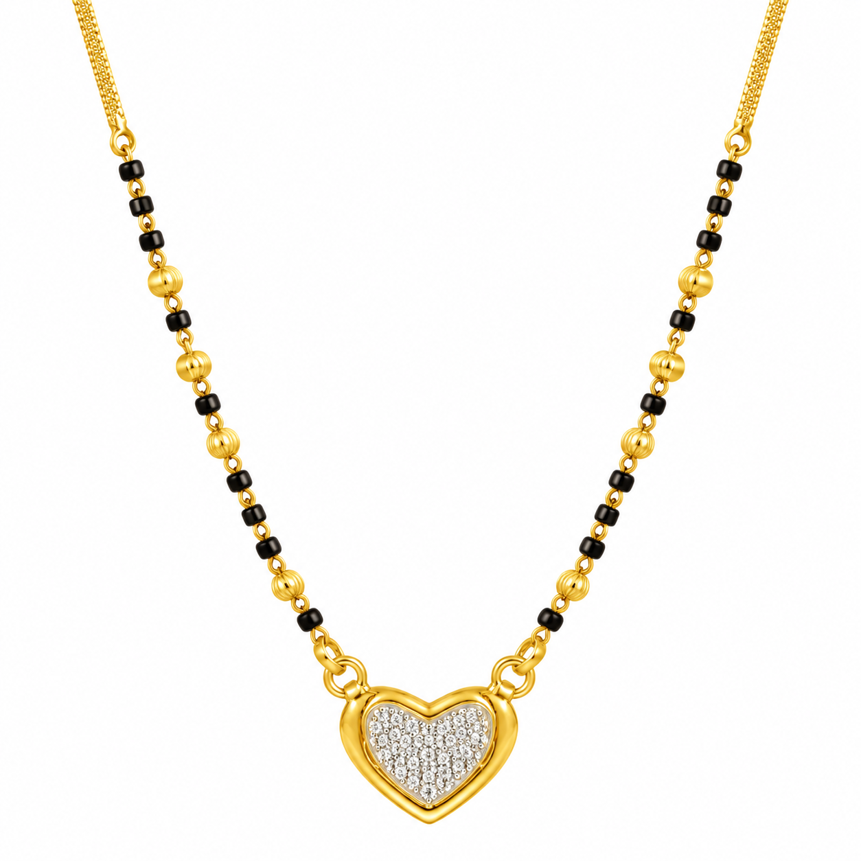 Nakoda Jewellers Heart-Motif Gold Mangalsutra with Stone Detail
