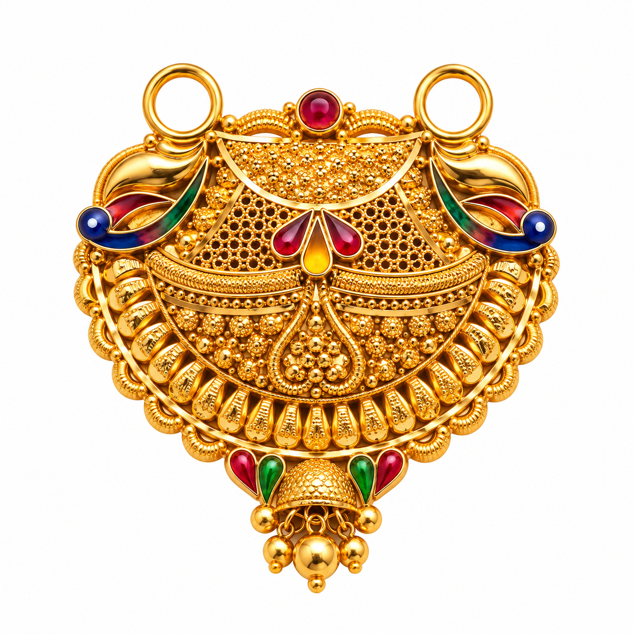 Nakoda Jewellers Peacock & Floral Multicolour Gold Pendant