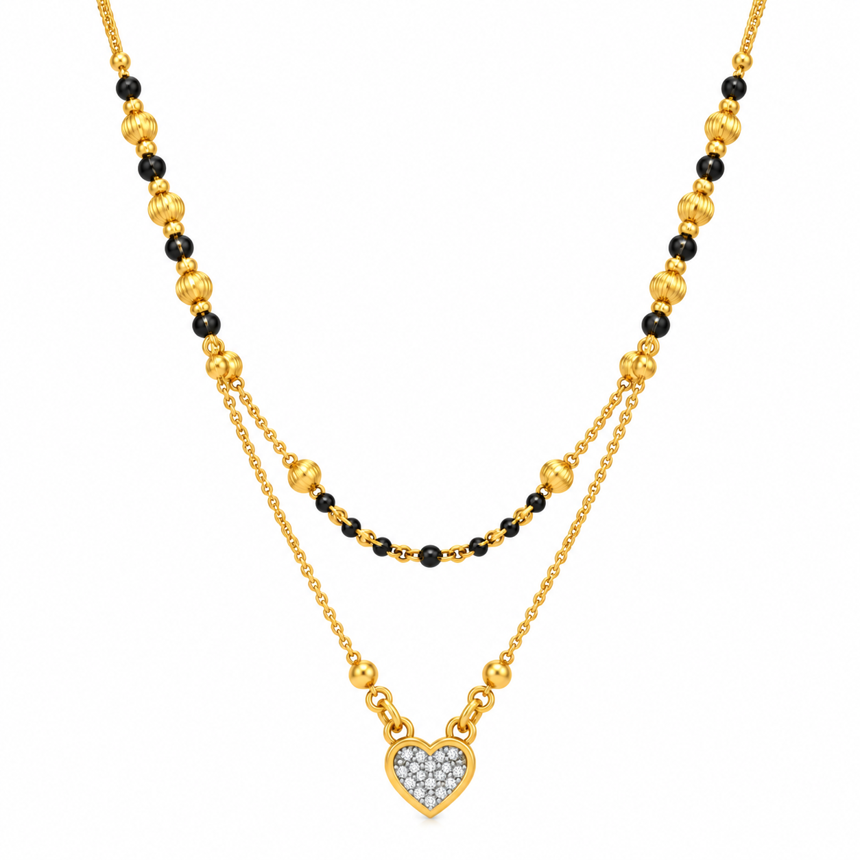 Nakoda Jewellers Double-Layer Gold Mangalsutra with Heart Pendant