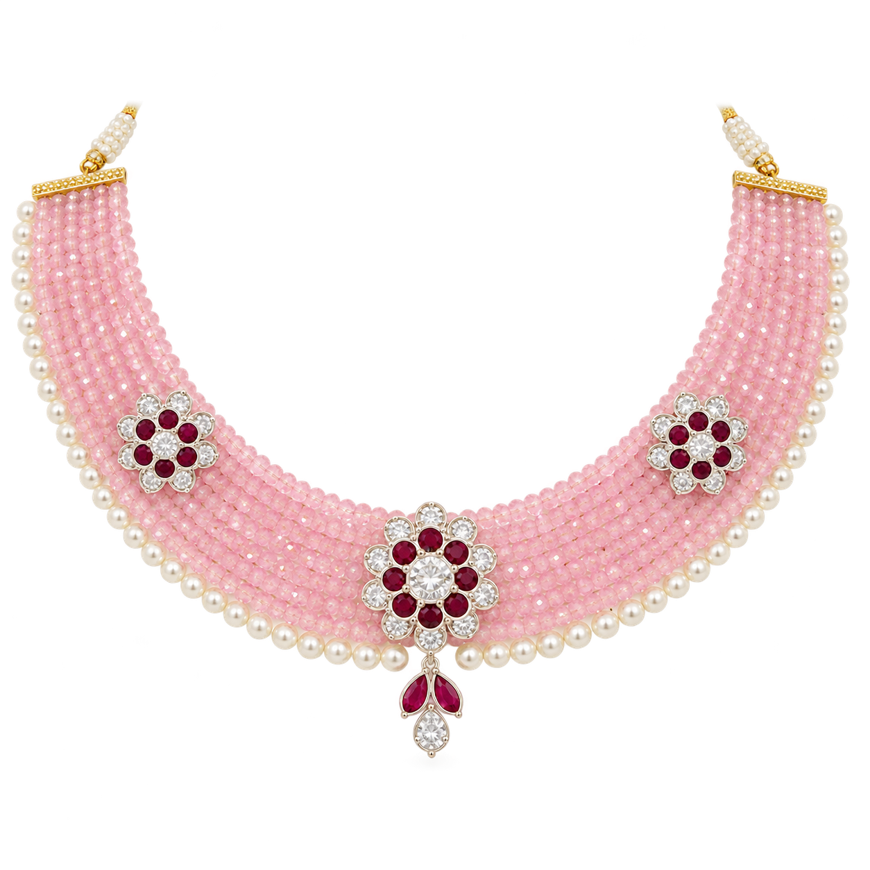 Nakoda Jewellers Pink Beaded Floral Necklace