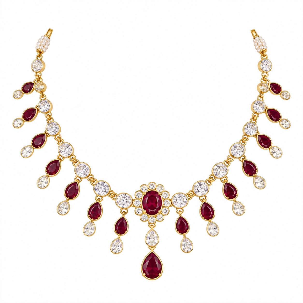 Nakoda Jewellers Maroon & Crystal Floral Necklace