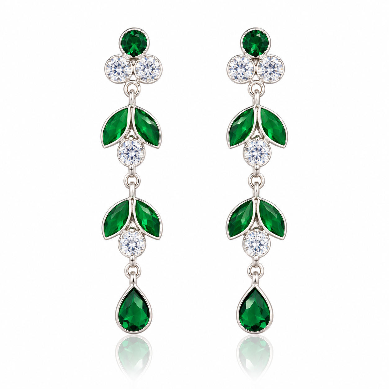 Nakoda Jewellers Elegant Green Leaf Drop Earrings with Stone Detailing