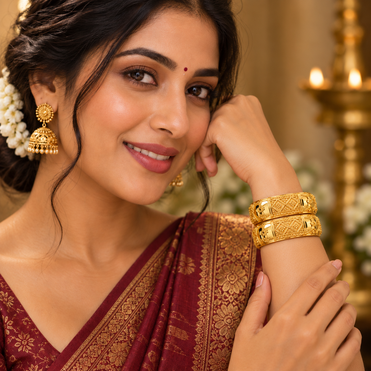 Nakoda Jewellers Intricate Floral Lattice Gold Bangles - Image 5