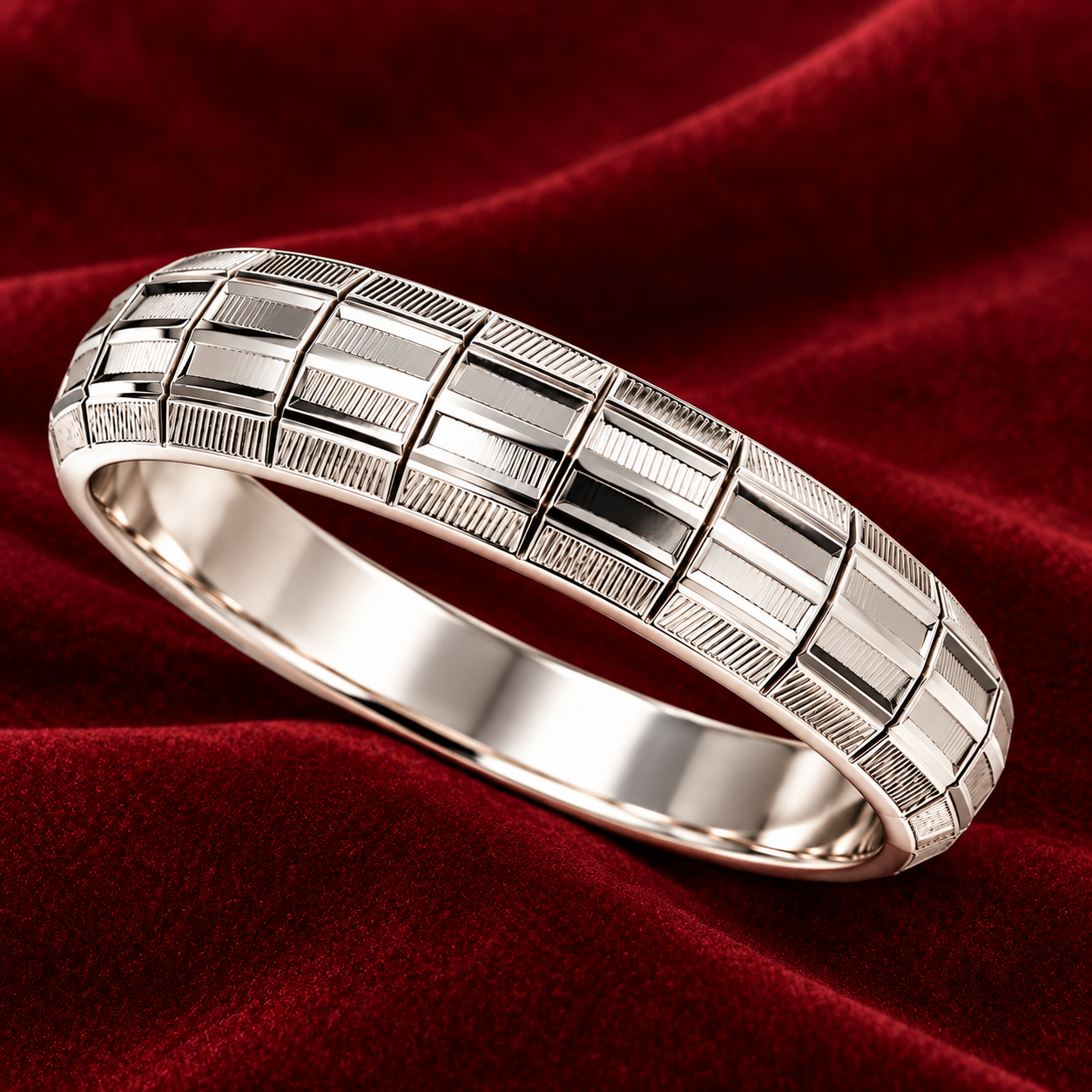 Nakoda Jewellers Classic Textured Silver Men’s Kada - Image 2