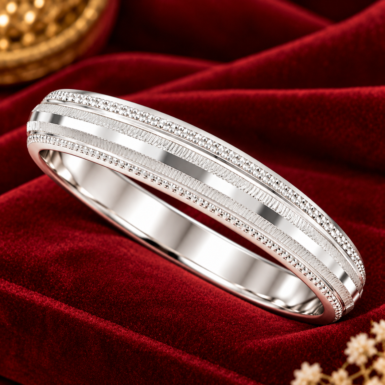 Nakoda Jewellers Classic Linear Textured Silver Men’s Kada - Image 2